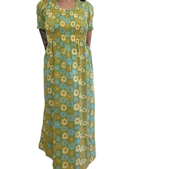 Vintage Green Floral A-Line Dress - Picture 4 of 10